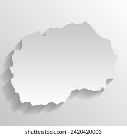 North Macedonia country silhouette. High detailed map. White country silhouette with dropped long shadow on beige background.