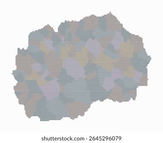 Macedônia do Norte mapa pontilhado. Mapa de estilo digital do país sobre fundo branco. Forma da Macedônia do Norte com pontos circulares. Estilo de pontos coloridos. Círculos de tamanho pequeno. Ilustração de vetor vibrante.