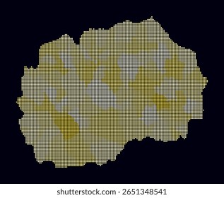 Carte en pointillés de Macédoine du Nord. Carte de style numérique du pays sur fond sombre. Forme de Macédoine du Nord avec des points circulaires. Style de points colorés. cercles de petite taille. Illustration vectorielle incroyable.