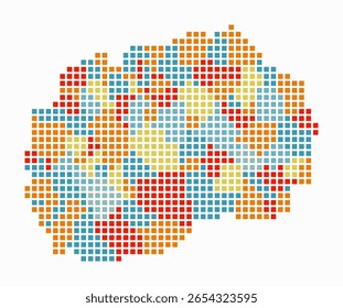 North Macedonia dotted map. Digital style map of the country on white background. North Macedonia shape with square dots. Colored dots style. Large size squares. Creative vector illustration.