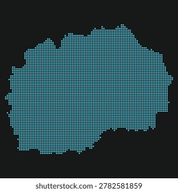 North Macedonia dotted map light blue neon dark background digital style