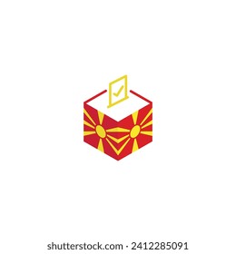  North Macedonia election concept, democracy, voting ballot box with flag. Vector icon illustration