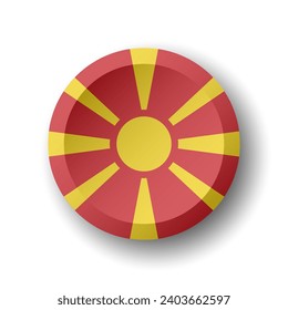 North Macedonia flag - 3D circle button with dropped shadow. Vector icon.