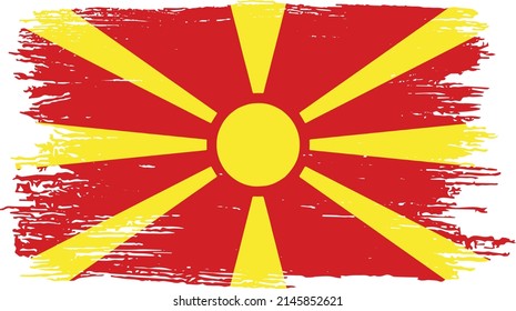 North Macedonia flag with brush paint textured isolated  on png or transparent background,Symbol of  North Macedonia, vector illustration