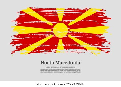 North Macedonia flag with brush stroke effect and information text poster, vector background