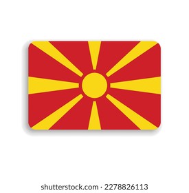 Bandera del Norte de Macedonia - rectángulo vectorial plano con esquinas redondeadas y sombra caída.