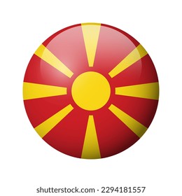 Bandera del Norte de Macedonia - brillante placa de círculo. Icono del vector.