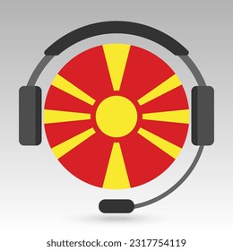 North Macedonia flag with headphones, support sign. Vector illustration.