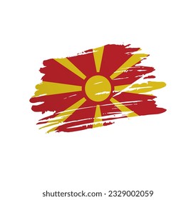 Bandera del Norte de Macedonia - bandera del país vector de la nación trepada en un arañazo de pincel grunge.
