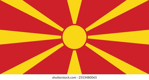 North Macedonia flag in official colors, dimensions and aspect ratio. Vector flag symbolizing national pride, identity, heritage, patriotism and authority