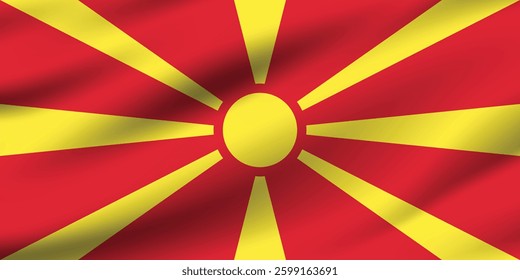 North Macedonia flag official colors and proportion digital vector illustration. Pleated flag.