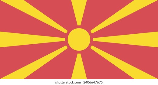 North Macedonia flag. The official ratio. Flag icon. Standard color. Standard size. A rectangular flag. Computer illustration. Digital illustration. Vector illustration.