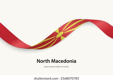 North Macedonia flag on Waving ribbon. Template for independence day