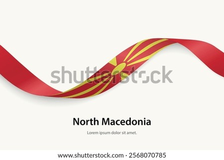 North Macedonia flag on Waving ribbon. Template for independence day