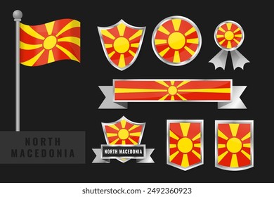 North Macedonia flag set. Collection of North Macedonia national emblems. Flat design of flags collection