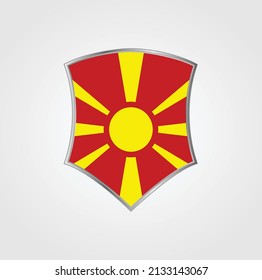 North Macedonia Flag with Shield Frame. National Flag