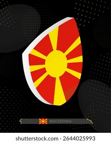 North Macedonia Flag Shield icon in 3D on Dark Modern Abstract Rugby Background. Perfect for sports events, heritage themes, national celebrations, and patriotic designs.