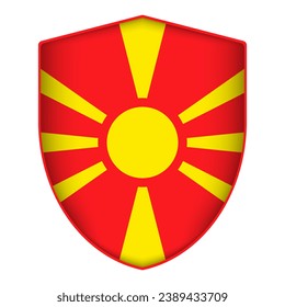 North Macedonia flag in shield shape. Vector illustration.