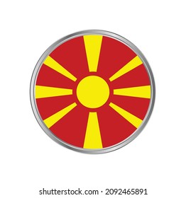 Bandera de Macedonia del Norte con diseño vectorial de marco plateado