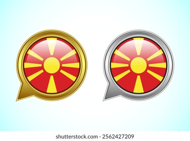 North Macedonia flag speech bubble. Speaking flag icon in gold and silver color
