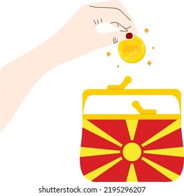 Captura de mano del vector de la bandera de Macedonia del Norte, dibujado mano del vector Denar