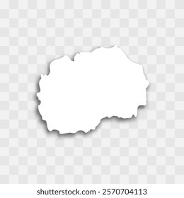 North Macedonia high detailed vector representation of country silhouette. White color on transparent background with dropped shadow. For educational, decorative, or informational use.