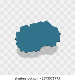 North Macedonia high detailed vector representation of country silhouette. 3D map on transparent background with dropped shadow. For educational, decorative, or informational use.