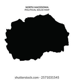 North Macedonia is illustrated with a solid outline on a plain background, highlighting its geographical shape. This map lacks details but emphasizes the countrys borders and form.