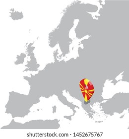 North Macedonia  Location Map on map Europe. 3d North Macedonia  flag map marker location pin. High quality map of North Macedonia.  Vector illustration EPS10.