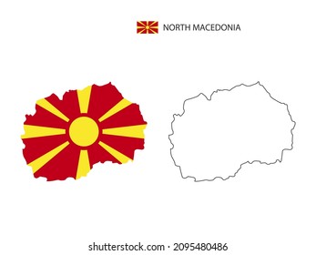 North Macedonia map city vector divided by outline simplicity style. Have 2 versions, black thin line version and color of country flag version. Both map were on the white background.
