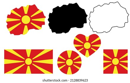 north macedonia map flag icon set
