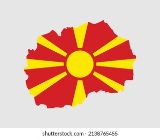 Bandera del Mapa de Macedonia del Norte. Mapa de la República de Macedonia del Norte con el cartel del país macedonio. Ilustración vectorial.