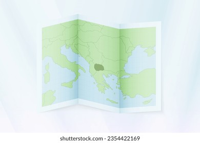 Nordmakedonien-Karte, gefaltetes Papier mit Karte für Nordmakedonien. Vektorgrafik.