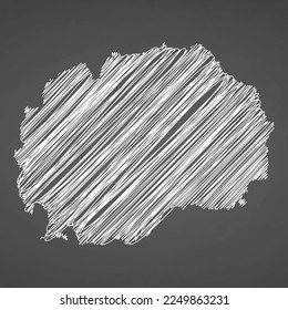 North Macedonia map hand drawn sketch. Vector concept illustration flag, scribble map. Country map for infographic, brochures and presentations isolated on black background. Vector illustration.