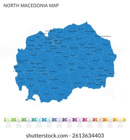 North Macedonia Map - Infographic detailed map with regions and cities of the country. Vector illustration EPS10.