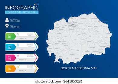 North Macedonia map with location pointer marks. High detailed country map with division, cities and capital infographic template. Vector illustration EPS10