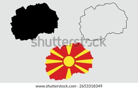 North Macedonia map in outline style, black color, color of country flag version.