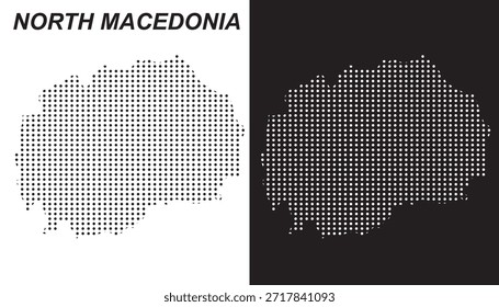 Vetor do mapa da Macedônia do Norte, Balkan Country Dotted Pattern formas pretas e brancas, North Macedonia Infographic Template, EPS editável North Macedonia Geografia