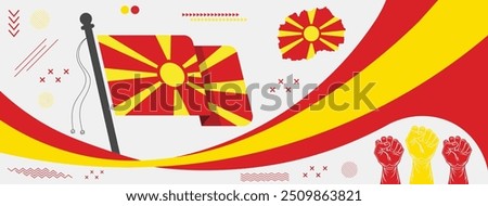 North Macedonia national day, Happy independence day of North Macedonia, flag and Map of North Macedonia country