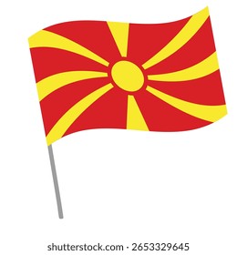 North Macedonia national flag flutters with flagpole