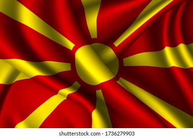 North Macedonia national flag of silk. Vector fabric texture