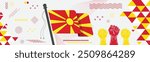 North Macedonia national or independence day, flag and Map of North Macedonia country, Flag of North Macedonia modern geometric retro abstract design. Celebration of Macedonia people.