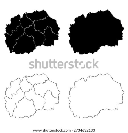 North Macedonia Outline and Solid Fill Map Set.