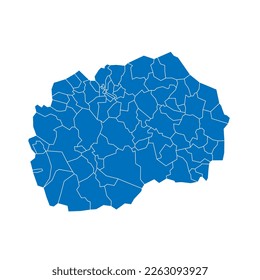 Mapa político de divisiones administrativas en el norte de Macedonia - municipalidades. Mapa vectorial en blanco sólido azul con bordes blancos.