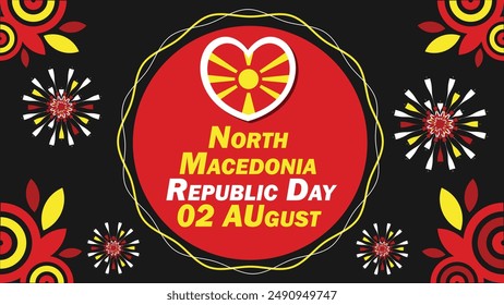 North Macedonia Republic Day  vector banner design with geometric shapes and vibrant colors on a horizontal background. Happy North Macedonia Republic Day modern minimal poster.