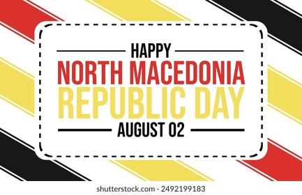 North Macedonia Republic Day vector banner design with geometric shapes and vibrant colors on a horizontal background. August 02. Happy North Macedonia Republic Day modern minimal poster, background.