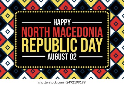 North Macedonia Republic Day vector banner design with geometric shapes and vibrant colors on a horizontal background. August 02. Happy North Macedonia Republic Day modern minimal poster, background.