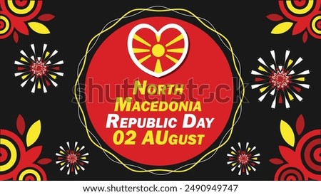 North Macedonia Republic Day  vector banner design with geometric shapes and vibrant colors on a horizontal background. Happy North Macedonia Republic Day modern minimal poster.