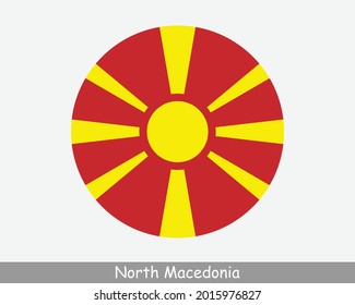 North Macedonia Round Circle Flag. Macedonian Circular Button Banner Icon. EPS Vector