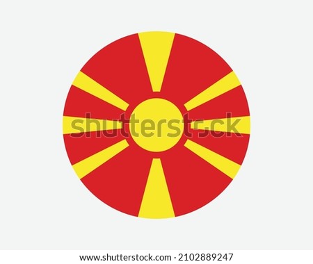 North Macedonia Round Country Flag. North Macedonian Circle National Flag. Republic of North Macedonia Circular Shape Button Banner. EPS Vector Illustration.